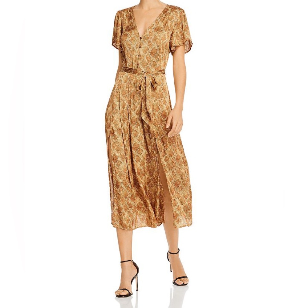 🆕 NWOT Paige flowy Alayna bronze snake print dress w/2 front slits